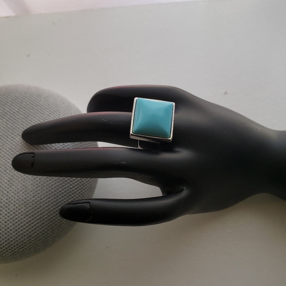 Square Silver Turquoise Ring - image 1